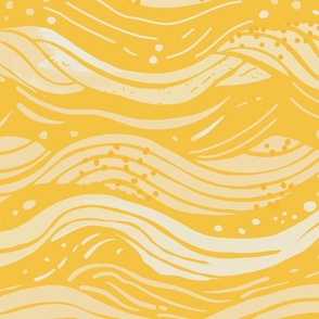 Abstract waves in shades of summer sunny yellows and some dots - large scale
