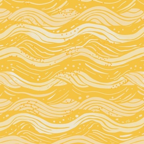 Abstract waves in shades of summer sunny yellows and some dots - medium scale