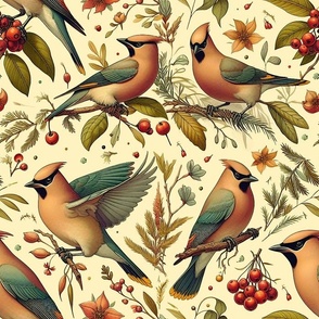 Cedar Waxwings Woodland Print