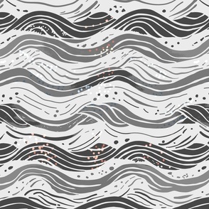 Abstract waves in shades of grey on off-white and some dots - medium scale