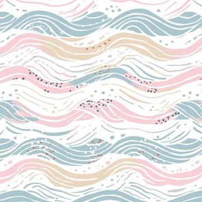 Abstract waves in pastel blue, pink, neutral and white with some dots - medium  scale