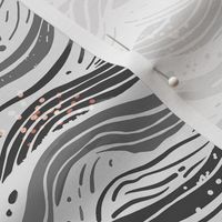 Abstract waves in shades of grey on off-white and some dots - small scale