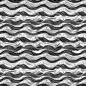 Abstract waves in black and white with some broken red dots - small scale