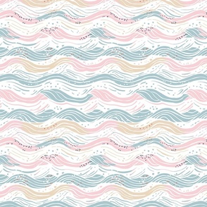 Abstract waves in pastel blue, pink, neutral and white with some dots - small scale