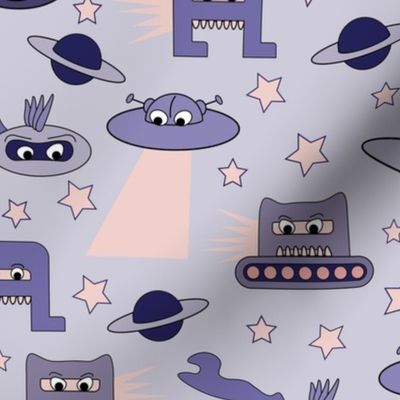 Sci-fi Robots - Small Lavender Fabric