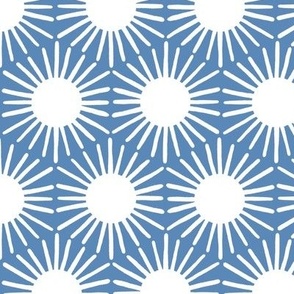 Blue Boho Sun Geometric in Muted Blue and White - Medium - Boho Geometric, Blue Sunburst Geometric, Light Navy and White