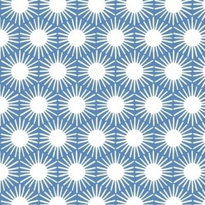 Blue Boho Sun Geometric in Muted Blue and White - Small - Boho Geometric, Blue Sunburst Geometric, Light Navy and White