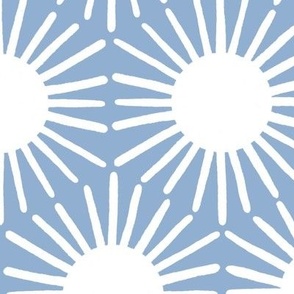 Blue-Gray Boho Sun Geometric in Light Gray-Blue and White - Large - Boho Geometric, Coastal Blue-Gray Geometric, Boy's Room