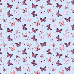 1:6 scale dusty mauve and pink butterflies on a light blue background for dollhouse decor