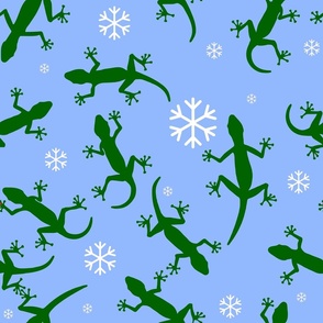 blue christmas snowflakes geckos 