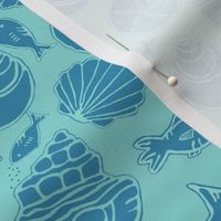 Sea Life Shells and Fish in Turquoise