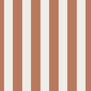 LARGE BOLD WIDE 2.5INCH/6.35CM SIMPLE AWNING STRIPE-MID TERRACOTTA BROWN+WHITE