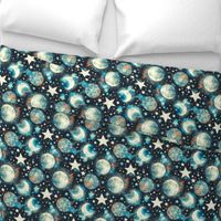 Space Print With Moons And Stars