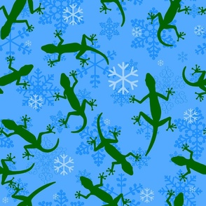 blue christmas geckos reptile snowflakes 