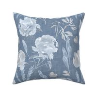 Watercolor wild flowers in blue monotone hues - boho floral - Medium size