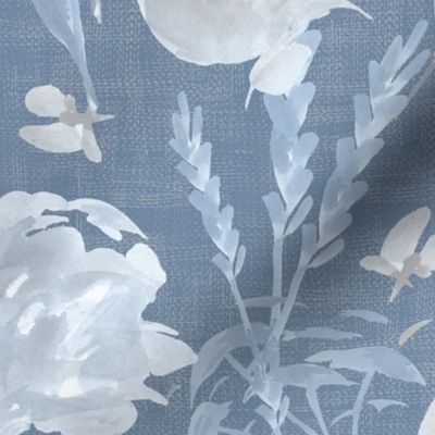 Watercolor wild flowers in blue monotone hues - boho floral - Medium size