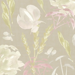 muted watercolor wildflowers in taupe and ecru - boho floral - Large