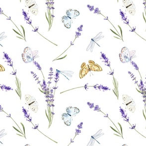 Watercolor Lavender and Butterflies