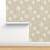 muted watercolor wildflowers in taupe and ecru - boho floral