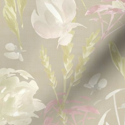 muted watercolor wildflowers in taupe and ecru - boho floral