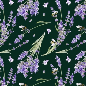 Watercolor Lavender Flowers on green