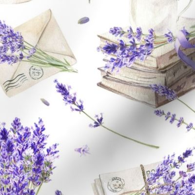 Watercolor Lavender Flowers on White