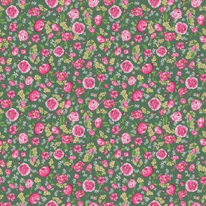 Scattered Pink Peonies (green background) small version