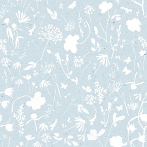 Baby Blue Vintage White Flowers / Whimsical
