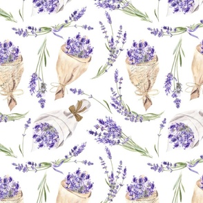 Watercolor Lavender Flowers on White