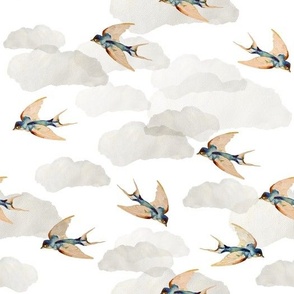 Large Nostalgic Peach Swallows / Grey Clouds / White