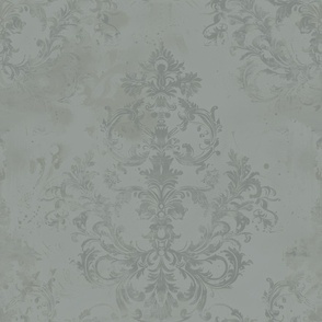 Blue grey Baroque filigree subtle muted. Extra Large.  Distressed aged patena