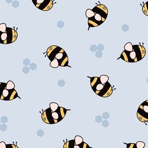 10x10 Cute bumble bees tossed on light blue 