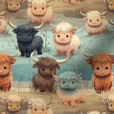 Cute Highland Cows, Smaller Pattern