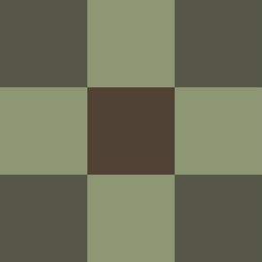 (6" sq) urban forest check  | dark brown forest green olive green | classic checker checkerboard squares | medium scale