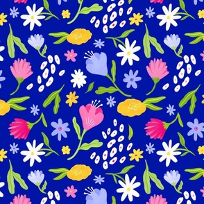 Spring Florals on Royal Blue - Small Print