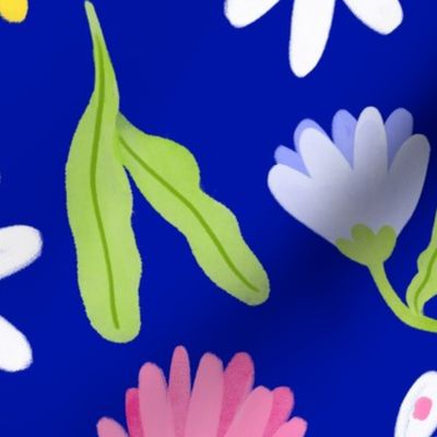 Spring Florals on Royal Blue - Large Print