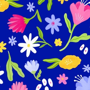 Spring Florals on Royal Blue - Large Print