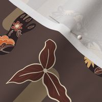 Frog and flowers - chocolate brown and orange