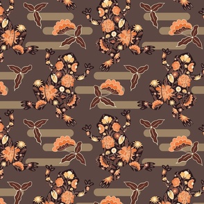 Frog and flowers - chocolate brown and orange