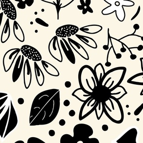 Joyful Garden Whimsy - Black, White And Cream.