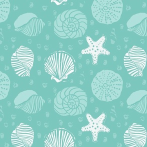 Coastal | Teal Seashells | Linocut hand carved stamps