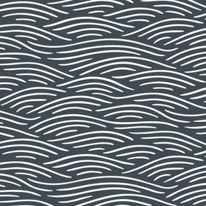 [M] Flowing waves - nautical coastal design, white lines on black