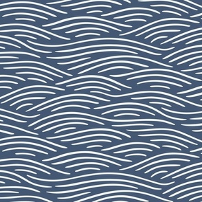 [M] Flowing waves - nautical coastal design, white lines on indigo blue