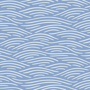 [M] Flowing waves - nautical coastal design, white lines on sky blue