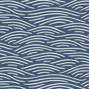 [S] Flowing waves - nautical coastal design, white lines on indigo blue