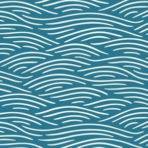 [S] Flowing waves - nautical coastal design, white lines on cerulean teal blue