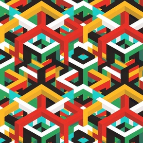 Geometric Isometric Labyrinth Pattern