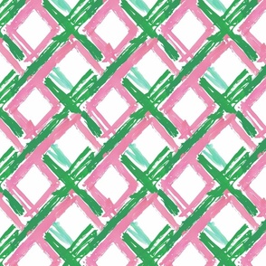 Abstract Brushstroke Lattice in Pink and Green
