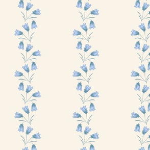 Dainty Bluebell Floral Trellis Stripe Painted in Blue with cream background