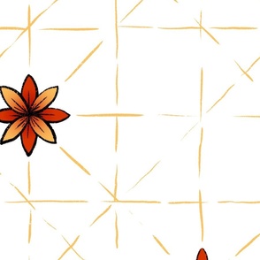 Minimilist Flower Trellis _ Yellow and red on white